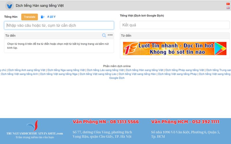 website dịch tiếng Hàn online miễn phí